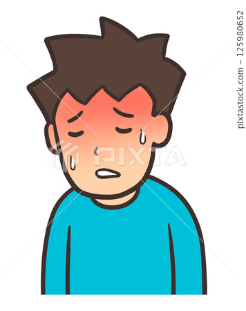 A man with a red face suffering from fever A man with a red face suffering from fever 125980652