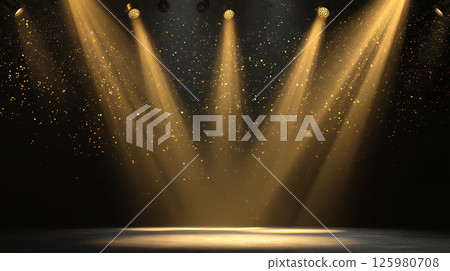 A luxurious stage illuminated by spotlights A luxurious stage illuminated by spotlights 125980708