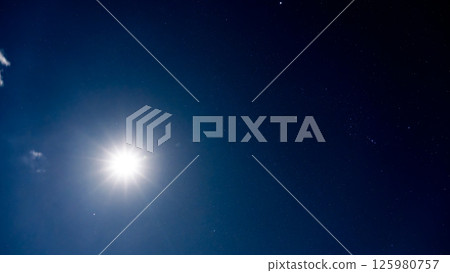 The moonlight illuminating the night sky and countless shining stars 125980757