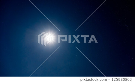 The moonlight illuminating the night sky and countless shining stars 125980803