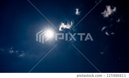 The moonlight illuminating the night sky and countless shining stars 125980811