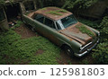 A dilapidated car in the ruins 125981803
