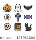 Halloween and jack o'lantern flat design icons 125981808