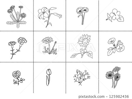 Basic flower set (monochrome) Basic flower set (monochrome) 125982436
