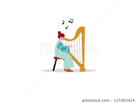 Woman playing the harp Woman playing the harp 125983424
