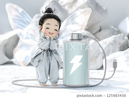 Techno Fairy - Illustration of a charging fairy waiting to be taken outside 125983430