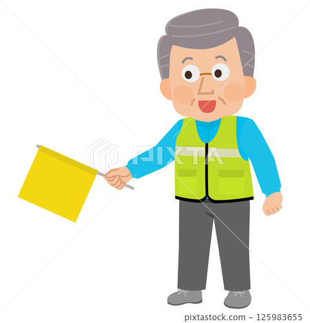 Illustration of an elderly man volunteering to watch over children going to and from school Illustration of an elderly man volunteering to watch over children going to and from school 125983655