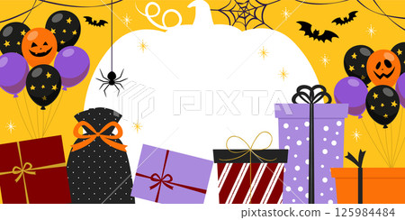 Halloween sale banner with gifts and balloon decorations_Vector illustration 125984484