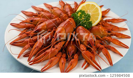 Delicious Boiled Crayfish on Plate Delicious Boiled Crayfish on Plate 125984508