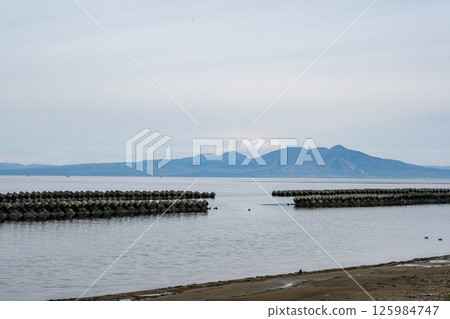 The mountains of the Shimokita Peninsula as seen from Mutsu Yokohama Coast 125984747