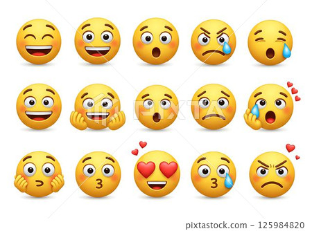 Emoji emoticon faces, 3D yellow 125984820