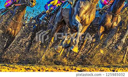 賽馬時馬蹄的角度 125985032