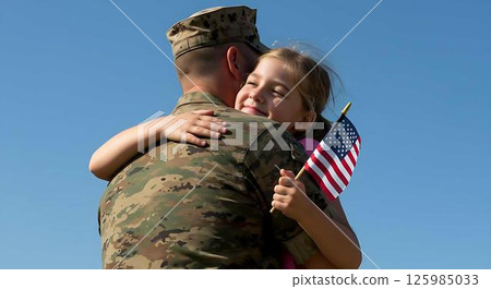Soldier Daughter Reunion, American Flag 125985033