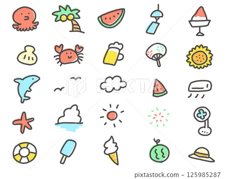 A cute and relaxed summer icon set 125985287