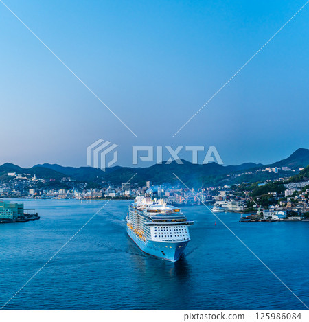 Nagasaki Port Cruise Ship Departure (Spectrum of the Seas) Evening view from Megami Ohashi Bridge Square [Nagasaki City] 125986084