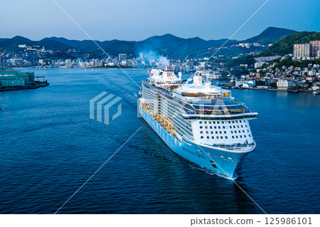Cruise ship departing from Nagasaki Port (Spectrum of the Seas) Evening view from Megami Ohashi Bridge [Nagasaki City] 125986101