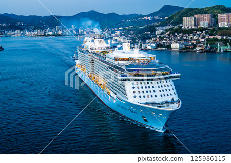 Cruise ship departing from Nagasaki Port (Spectrum of the Seas) Evening view from Megami Ohashi Bridge [Nagasaki City] 125986115