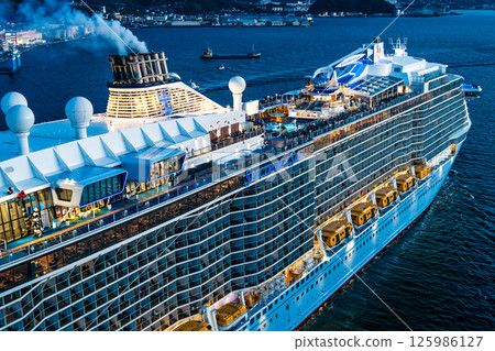 Cruise ship departing from Nagasaki Port (Spectrum of the Seas) Evening view from Megami Ohashi Bridge [Nagasaki City] 125986127