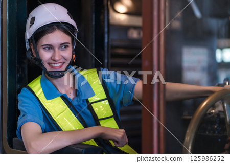 Engineer checking construction process railway and checking work on railroad station 125986252