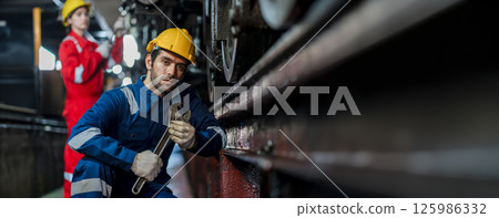 Engineer checking construction process railway and checking work on railroad station Engineer checking construction process railway and checking work on railroad station 125986332