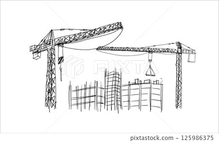 Building crane sketch Building crane sketch 125986375