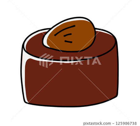 A simple, light chocolate topped with almonds, painted solid 125986738