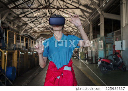 woman, vr and headset with hologram for virtual interaction woman, vr and headset with hologram for virtual interaction 125986837
