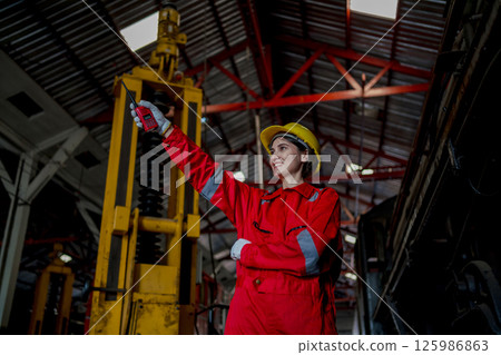 Engineer checking construction process railway and checking work on railroad station Engineer checking construction process railway and checking work on railroad station 125986863
