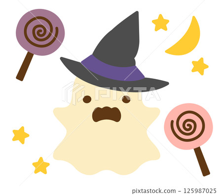 Cute Halloween ghost and caddy in hats 125987025