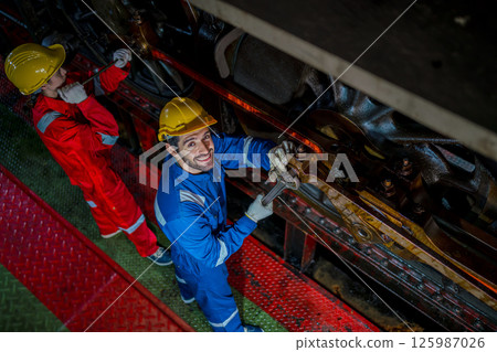 Engineer checking construction process railway and checking work on railroad station Engineer checking construction process railway and checking work on railroad station 125987026