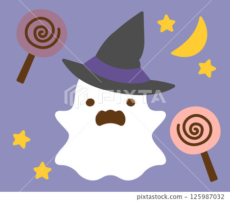 Cute Halloween ghost and caddy in hats Cute Halloween ghost and caddy in hats 125987032