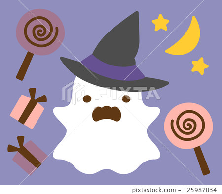 Cute Halloween ghost and caddy in hats 125987034