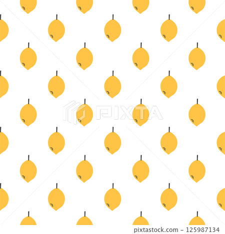 Lemon summer pattern on white background. Simple seamless pattern with lemons. Vector design for greeting card and invitation of seasonal summer holiday 125987134