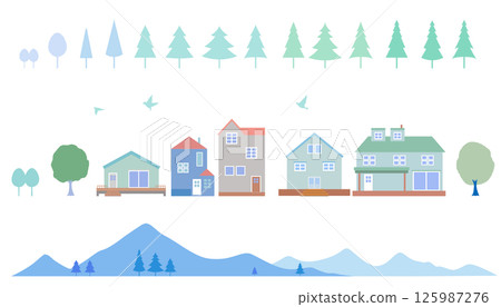 簡單的城市景觀和自然輪廓插圖設置背景插圖 125987276