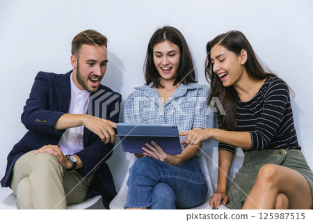 Businessmans crew working with new startup project in modern Office. 125987515