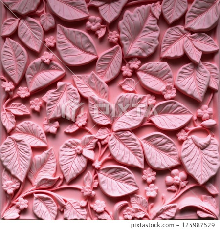 Classical Pink Relief Pattern With Intricate Floral Details Creating Ornate Victorian Design 125987529