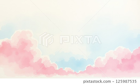 Dreamy Watercolor Cloud Formation in Pastel Pink and Blue Representing Serene Atmosphere with Copy Space Dreamy Watercolor Cloud Formation in Pastel Pink and Blue Representing Serene Atmosphere with Copy Space 125987535