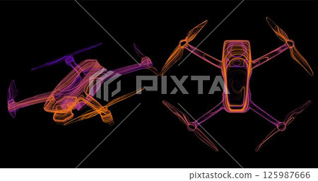 An abstract depiction of an unmanned drone in the sky, consisting of lines and shapes. The concept of the carcass of cars. Background 125987666