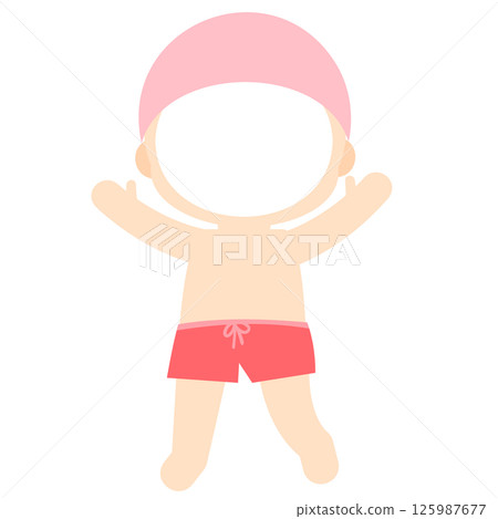 A character in a hot pink swimsuit with a face cutout 125987677