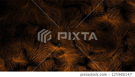 Abstract image of wavy lines in a turbulence field of gold color on a black background. Vector illustration. Abstract image of wavy lines in a turbulence field of gold color on a black background. Vector illustration. 125988147