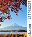 秋季富士山，秋葉飄零，晴空萬裡 125988225