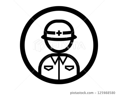 穿著工作服的人的圓形簡單單色插圖圖標 125988580