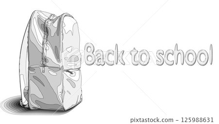school supplies with a gray backpack on a white background, ideal for bright Back to School advertisements, promotional banners. Vector 3D illustration. 125988631