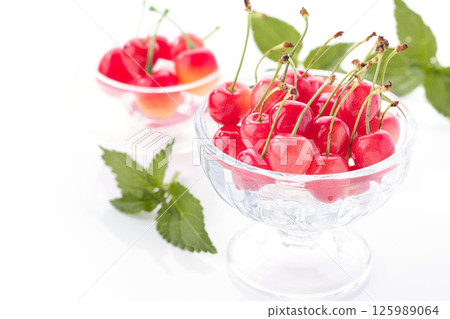 Yamagata Prefecture high-quality cherries white background 125989064