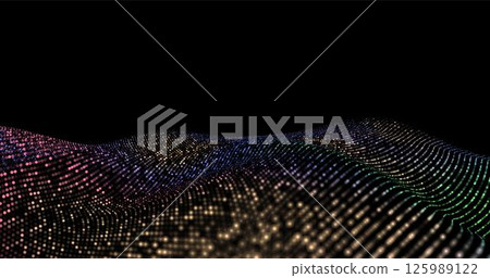 Wave pattern vector. 3D glowing abstract digital particles background. Technology concept. Abstract background. Future vector illustration. Wave pattern vector. 3D glowing abstract digital particles background. Technology concept. Abstract background. Future vector illustration. 125989122