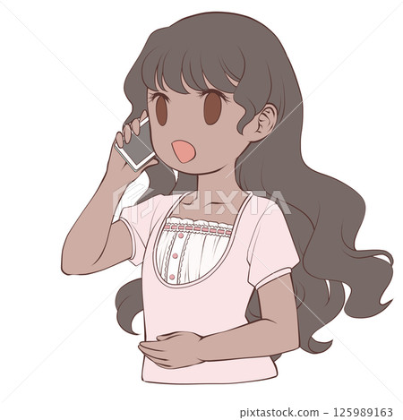 A young woman with dark skin making a phone call on her smartphone, smiling 125989163