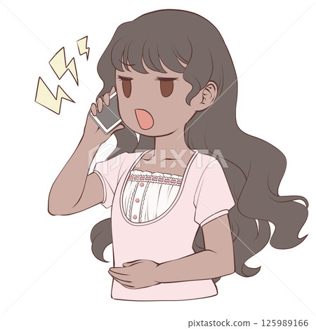 Angry young woman with dark skin making a phone call on her smartphone 125989166