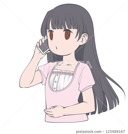 A young woman with black hair making a phone call on her smartphone - ringing 125989167
