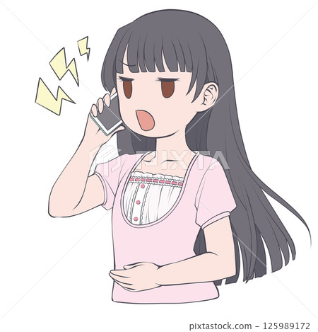 憤怒的黑髮年輕女子用智慧型手機打電話 125989172