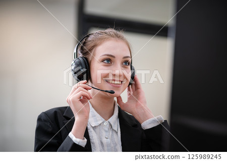 Call center staff are providing business conversation services in the office. 125989245